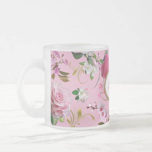 Monogramm-rosa Blumen Mattglastasse (Links)