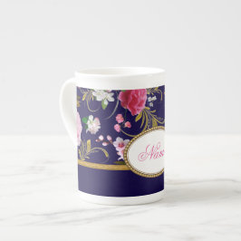 Monogramm-rosa Blumen Porzellantasse