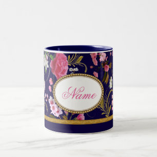 Monogramm-rosa Blumen Zweifarbige Tasse