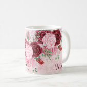 Monogramm Rosa Blumenmuster Kaffeetasse (VorderseiteRechts)