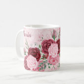Monogramm Rosa Blumenmuster Kaffeetasse (Vorderseite Links)