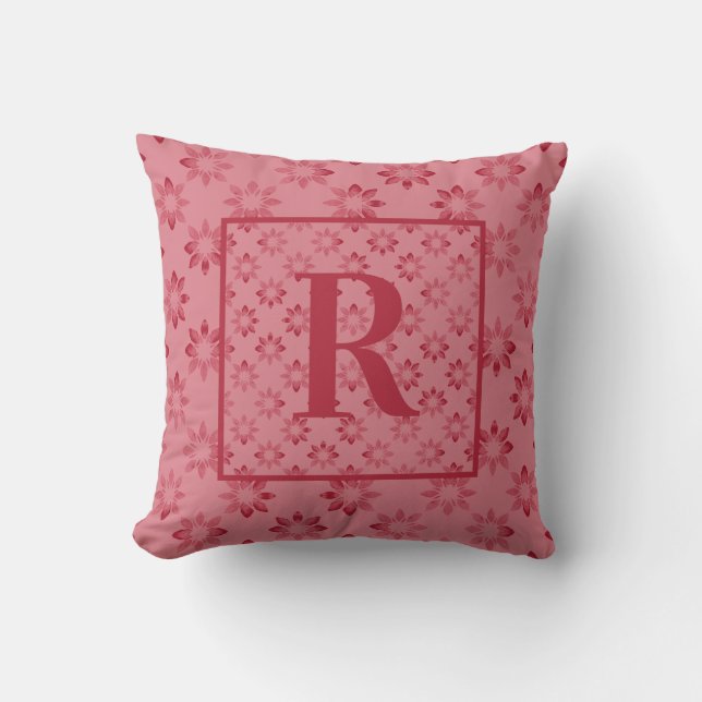 Monogramm rosa Blumenmuster Kissen (Vorderseite)