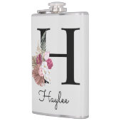 Monogramm Rosa Boho Blumen Initial H Flachmann (Links)