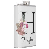 Monogramm Rosa Boho Blumen Initial H Flachmann (Rechts)