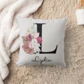 Monogramm Rosa Boho Blumen Initiale L Kissen (Decke)