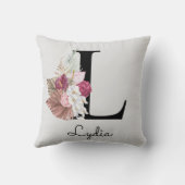 Monogramm Rosa Boho Blumen Initiale L Kissen (Rückseite)