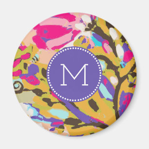 Monogramm rosa Boho Blumeni Magnet