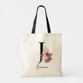 Monogramm Rosa Boho Mädchen Blumen Initial J Tragetasche (Rückseite)