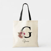 Monogramm Rosa Boho Mädchen Blumen Initiale G Tragetasche (Rückseite)