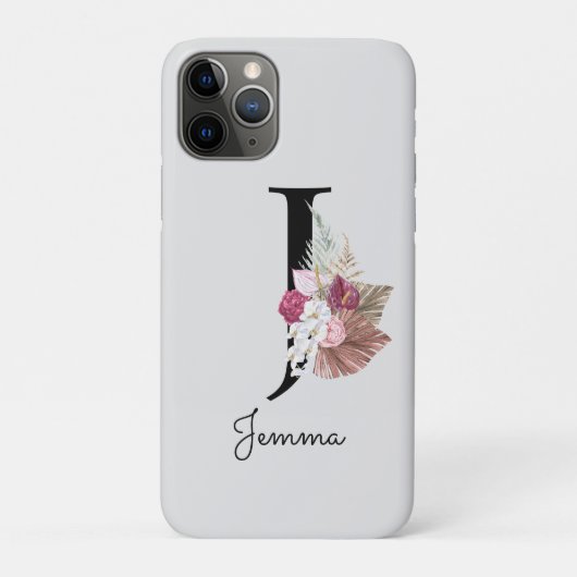 Monogramm Rosa Boho Mädchenhaft Florales Anfangs-J Case-Mate iPhone Hülle (Rückseite)