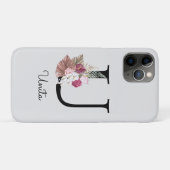 Monogramm Rosa Boho Mädchenhaft Florales Anfangs-U Case-Mate iPhone Hülle (Rückseite (Horizontal))
