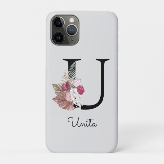 Monogramm Rosa Boho Mädchenhaft Florales Anfangs-U Case-Mate iPhone Hülle (Rückseite)