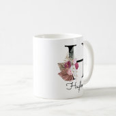 Monogramm Rosa Boho Mädchenhaft Florales Initial H Kaffeetasse (VorderseiteRechts)