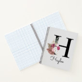 Monogramm Rosa Boho Mädchenhaft Florales Initial H Notizblock (Innenseite)