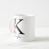 Monogramm Rosa Boho Mädchenhaft Florales Initial K Kaffeetasse (Vorderseite Links)