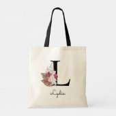 Monogramm Rosa Boho Mädchenhaft Florales Initial L Tragetasche (Rückseite)