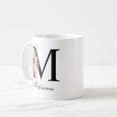 Monogramm Rosa Boho Mädchenhaft Florales Initial M Kaffeetasse (Vorderseite Links)