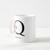 Monogramm Rosa Boho Mädchenhaft Florales Initial Q Kaffeetasse (Vorderseite Links)