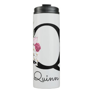 Monogramm Rosa Boho Mädchenhaft Florales Initial Q Thermosbecher