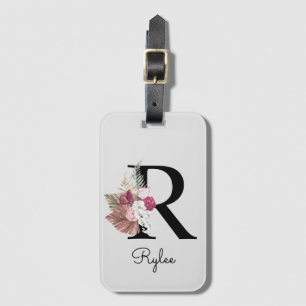 Monogramm Rosa Boho Mädchenhaft Florales Initial R Gepäckanhänger