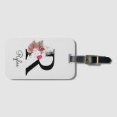 Monogramm Rosa Boho Mädchenhaft Florales Initial R Gepäckanhänger (Vorderseite (Horizontal))