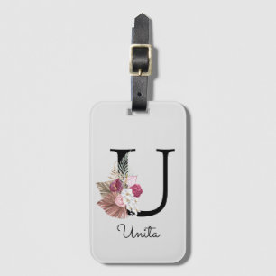 Monogramm Rosa Boho Mädchenhaft Florales Initial U Gepäckanhänger