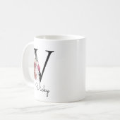 Monogramm Rosa Boho Mädchenhaft Florales Initial V Kaffeetasse (Vorderseite Links)