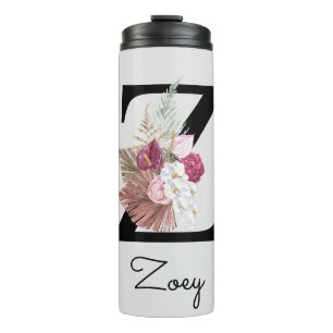 Monogramm Rosa Boho Mädchenhaft Florales Initial Z Thermosbecher