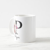 Monogramm Rosa Boho Mädchenhaftes Florales Initial Kaffeetasse (Vorderseite Links)