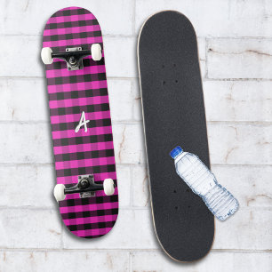 Monogramm Rosa Büffel-Karo Rustikales Schachbrettm Skateboard