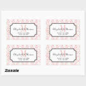 Monogramm rosa Damastrahmen aus Stadtgeschenktasch Rechteckiger Aufkleber (Blatt)