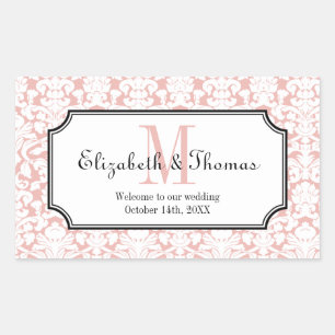 Monogramm rosa Damastrahmen aus Stadtgeschenktasch Rechteckiger Aufkleber