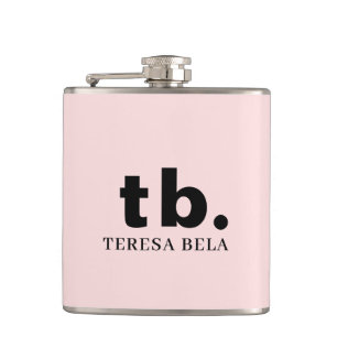 Monogramm Rosa Elegantes Feminines Minimalistische Flachmann