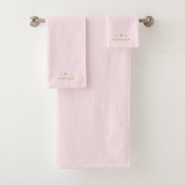 Monogramm Rosa | Elegantes Gold Minimalistisch Bat Badhandtuch Set