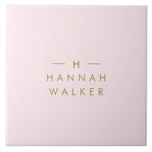 Monogramm Rosa | Elegantes Gold Minimalistisch Fliese (Vorderseite)