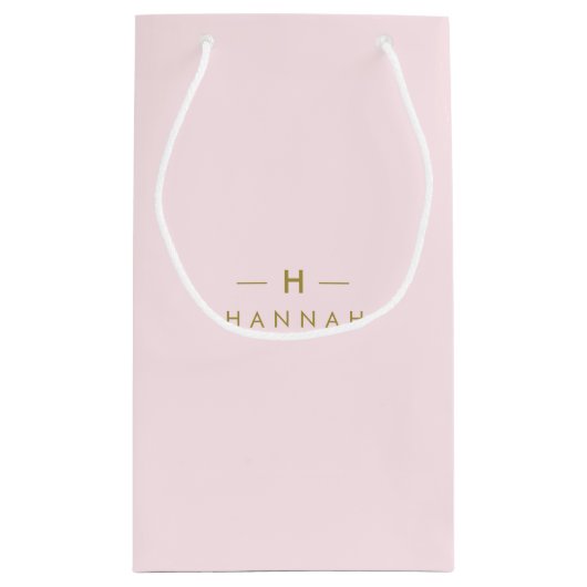Monogramm Rosa | Elegantes Gold Minimalistisch Kleine Geschenktüte (Rückseite)