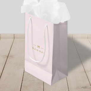 Monogramm Rosa   Elegantes Gold Minimalistisch Kleine Geschenktüte