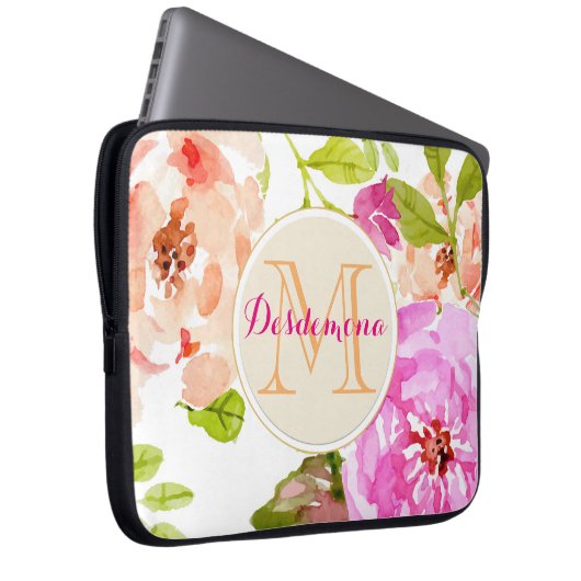 Monogramm Rosa Farbe Laptopschutzhülle (Vorne Rechts)