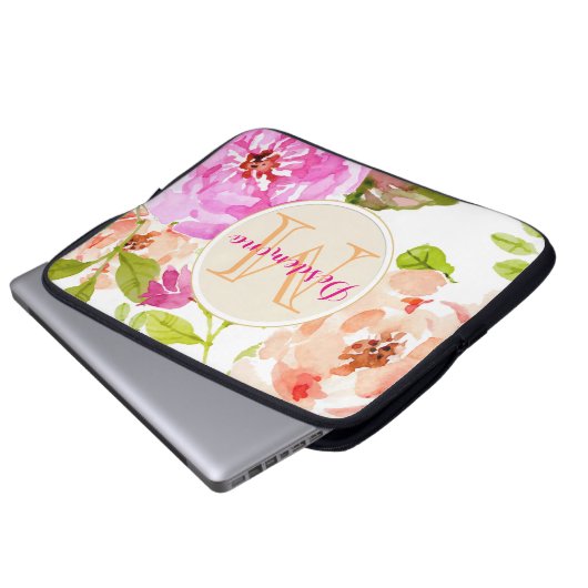 Monogramm Rosa Farbe Laptopschutzhülle (Vorne Knopf)