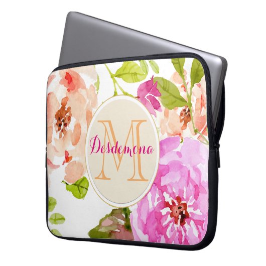 Monogramm Rosa Farbe Laptopschutzhülle (Vorderseite Links)