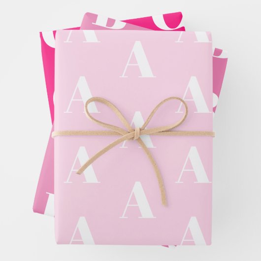 Monogramm Rosa Farbtöne benutzerdefinierte Anfangs Geschenkpapier Set (Beispiel)