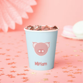 Monogramm rosa Ferkel auf blau Pappbecher