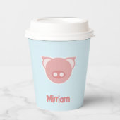 Monogramm rosa Ferkel auf blau Pappbecher (Vorderseite)
