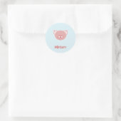 Monogramm rosa Ferkel auf blau Runder Aufkleber (Tasche)