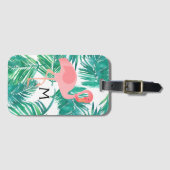 Monogramm rosa Flamingo auf tropischen Blätter Gepäckanhänger (Vorderseite (Horizontal))