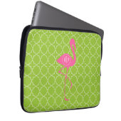 Monogramm-rosa Flamingo Limones grünes Quatrefoil Laptopschutzhülle (Vorne Rechts)