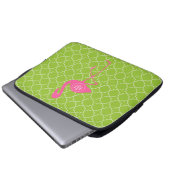Monogramm-rosa Flamingo Limones grünes Quatrefoil Laptopschutzhülle (Vorne Knopf)