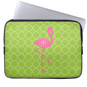 Monogramm-rosa Flamingo Limones grünes Quatrefoil Laptopschutzhülle (Vorderseite)