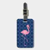 Monogramm-rosa Flamingo-Marine Quatrefoil Gepäckanhänger (Vorderseite vertikal)