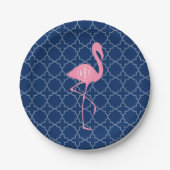 Monogramm-rosa Flamingo-Marine Quatrefoil Pappteller (Vorderseite)